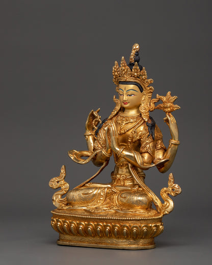 Sacred Gold-Plated Chenresig Statue | Bodhisattva of Compassion