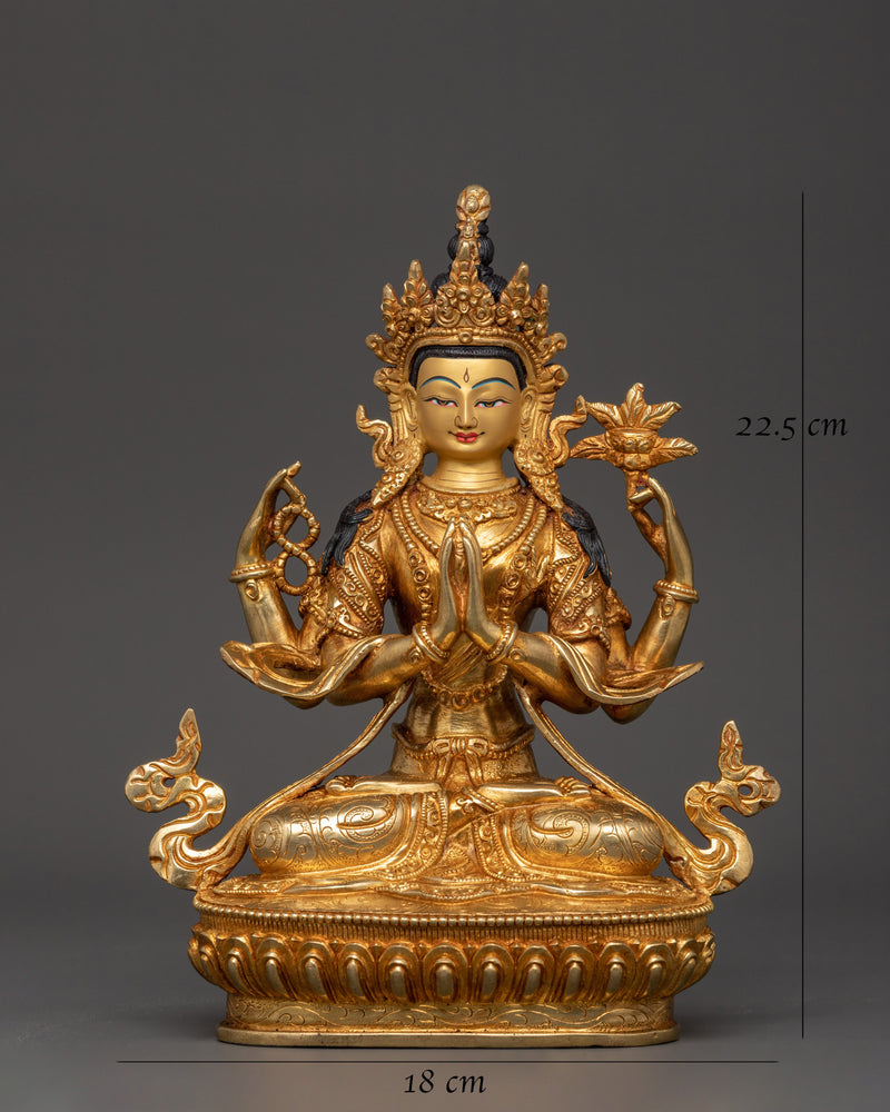 Sacred Gold-Plated Chenresig Statue | Bodhisattva of Compassion