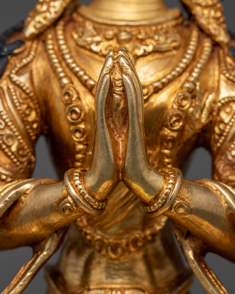 Sacred Gold-Plated Chenresig Statue | Bodhisattva of Compassion