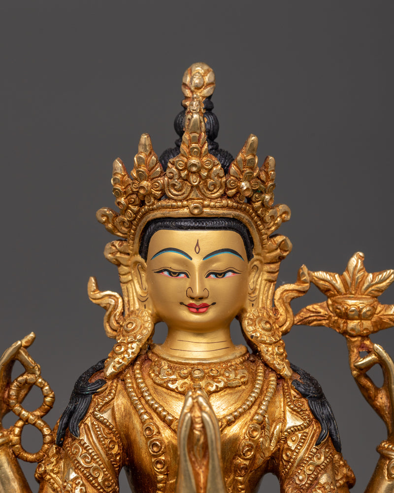 Sacred Gold-Plated Chenresig Statue | Bodhisattva of Compassion