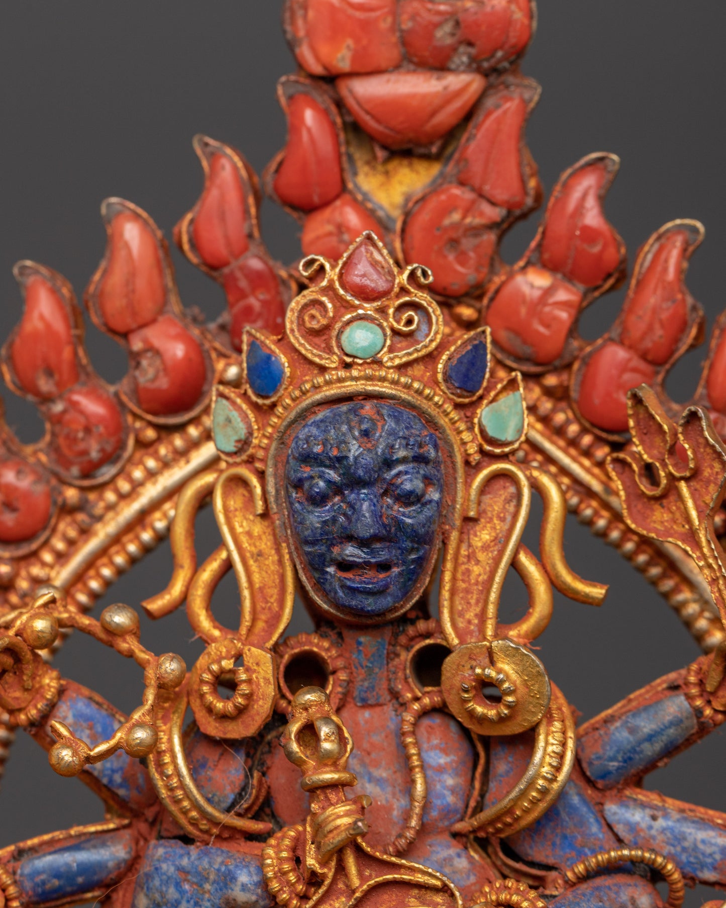 Turquoise-Body Six-Armed Mahakala | Wrathful Protector Deity Statue