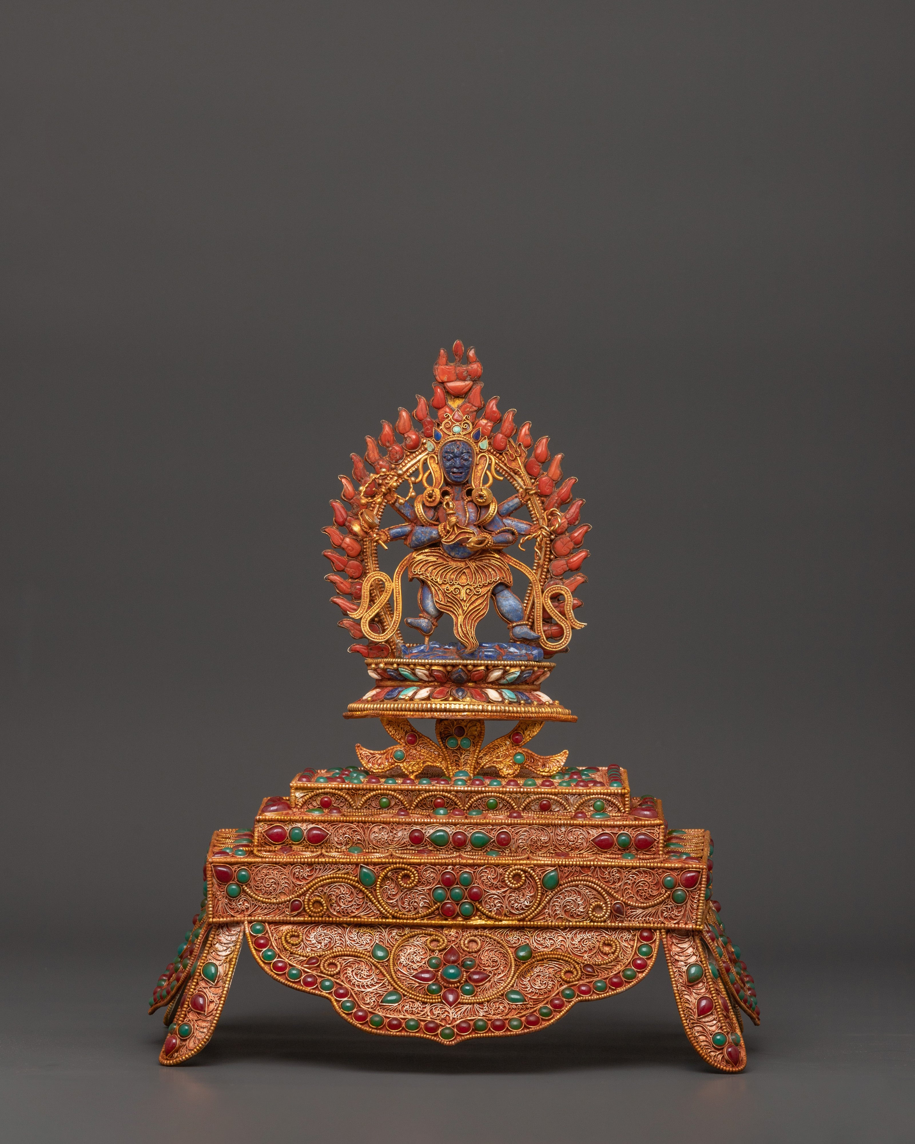 Turquoise-Body Six-Armed Mahakala | Wrathful Protector Deity Statue