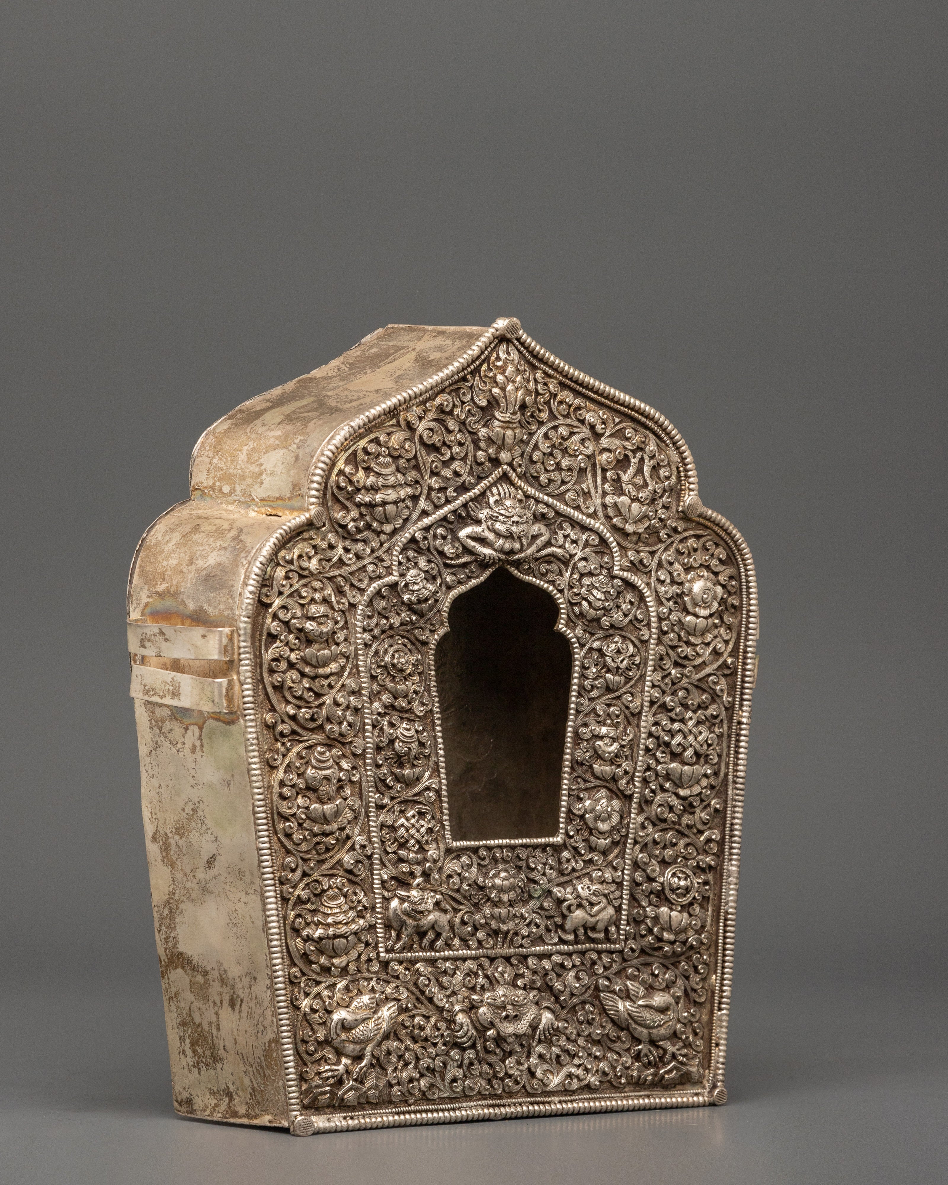 Silver Tibetan Ghau Box | Buddhist Amulet Shrine for Altar
