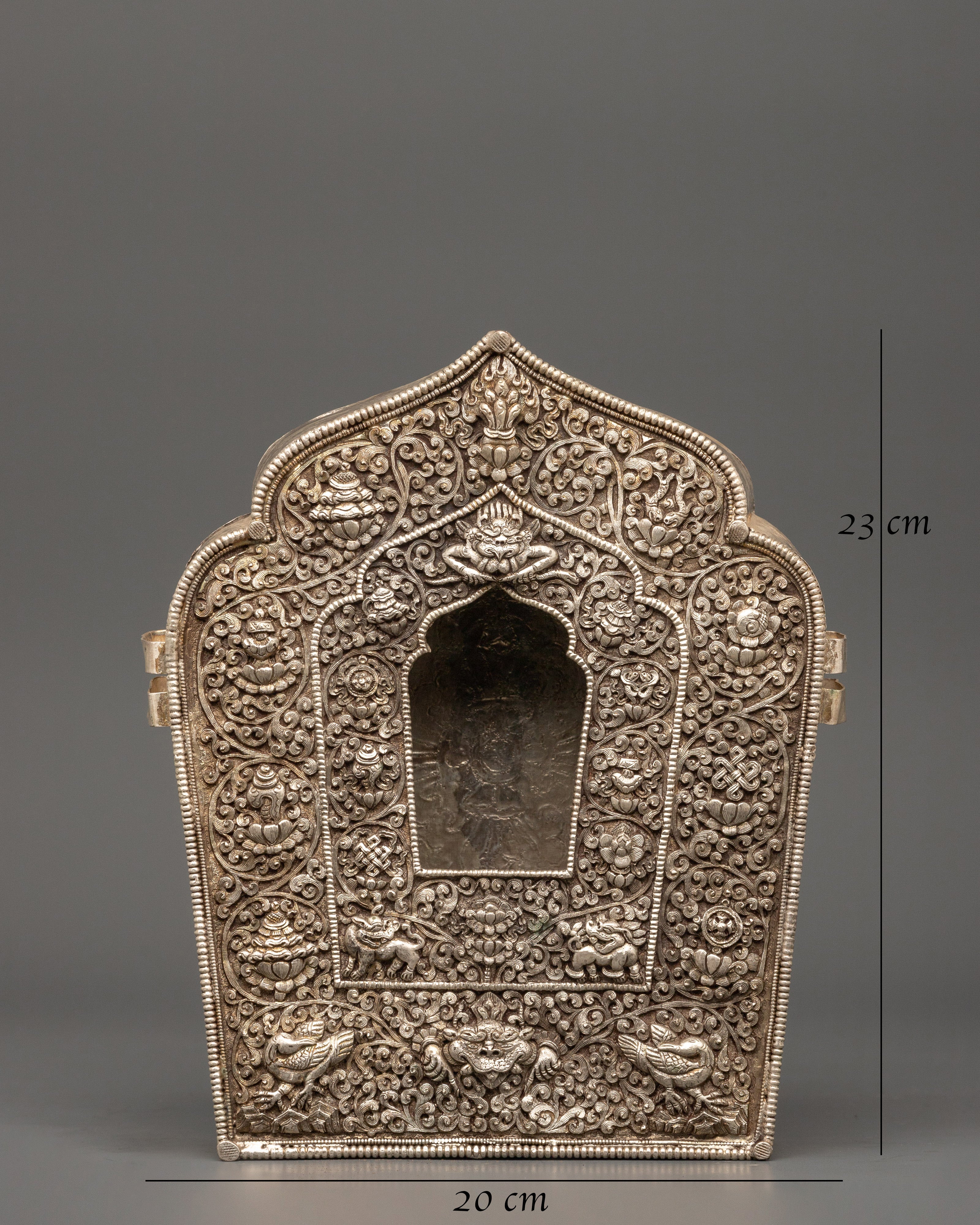 Silver Tibetan Ghau Box | Buddhist Amulet Shrine for Altar