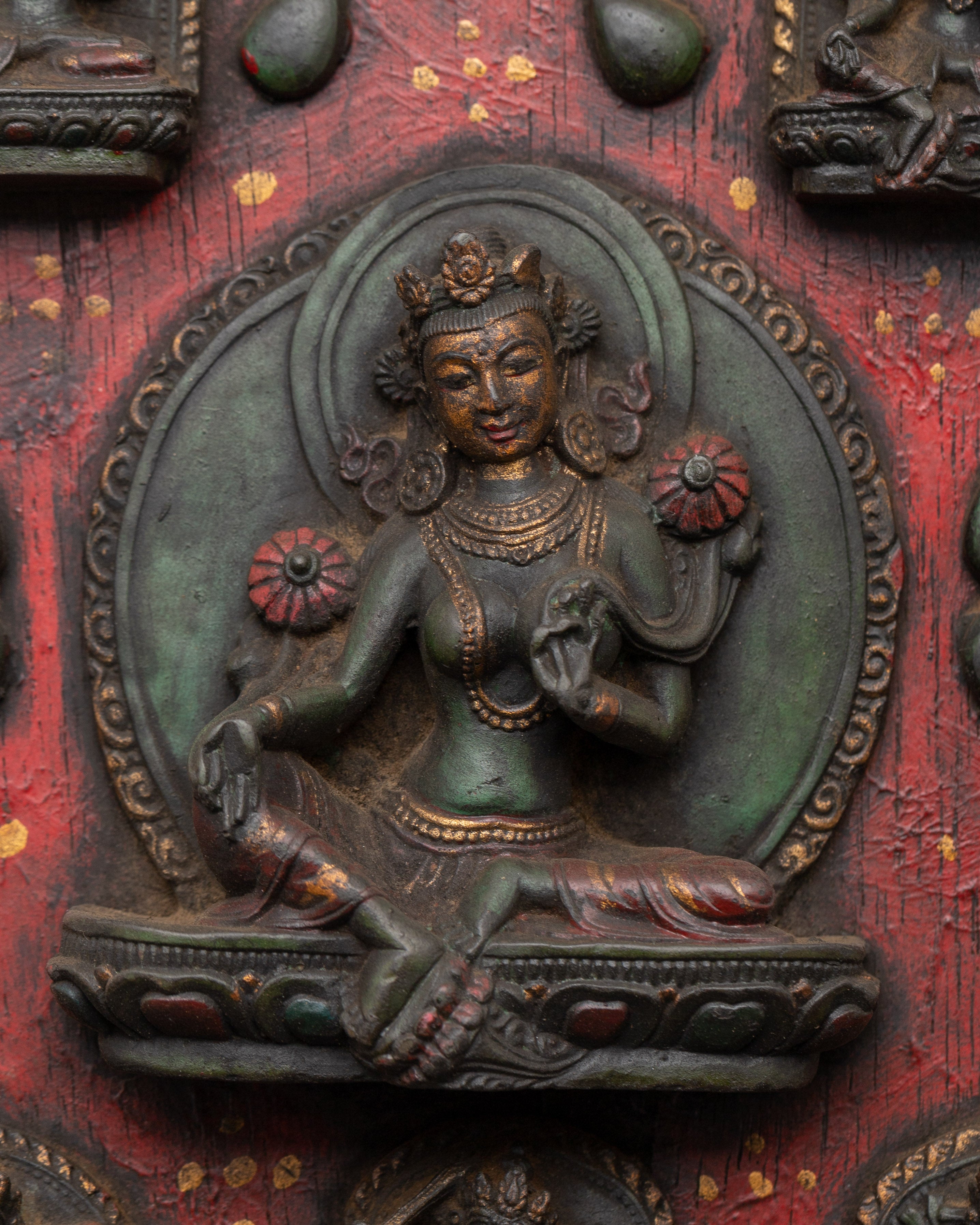Green Tara Wall Hanging Decor | Handcrafted Tibetan Wood Art