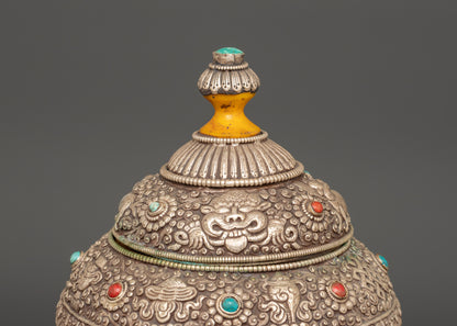 Handcrafted Rice Pot With Silver Plating | Ritual Offering Vessel