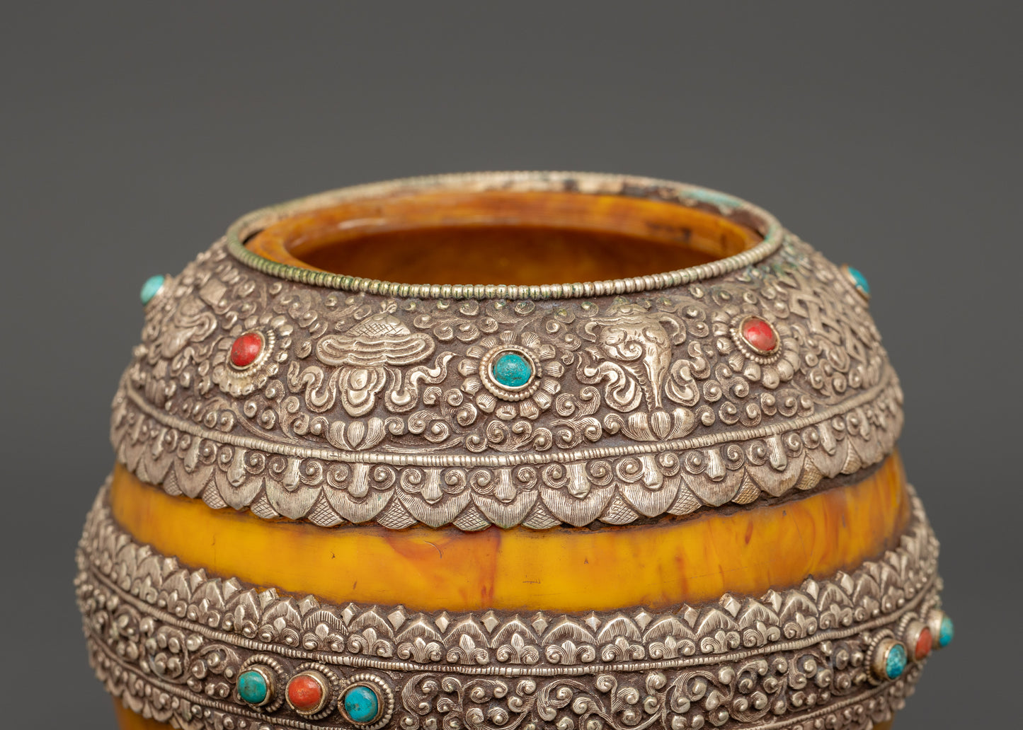 Handcrafted Rice Pot With Silver Plating | Ritual Offering Vessel