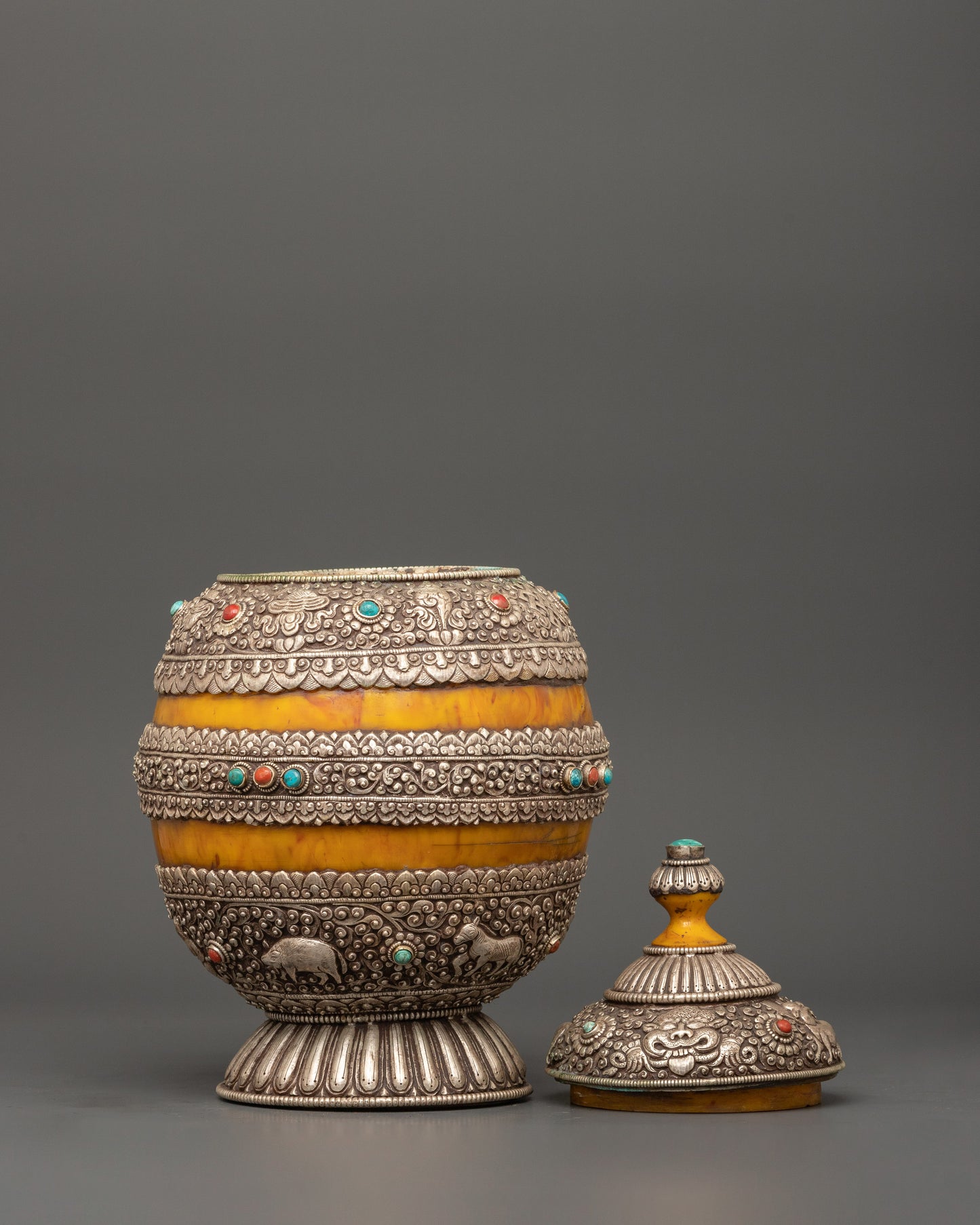 Handcrafted Rice Pot With Silver Plating | Ritual Offering Vessel