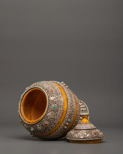 Handcrafted Rice Pot With Silver Plating | Ritual Offering Vessel