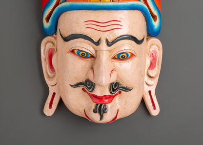 Hand-Carved Padmasambhava Mask | Traditional Tibetan Guru Rinpoche Wall Art