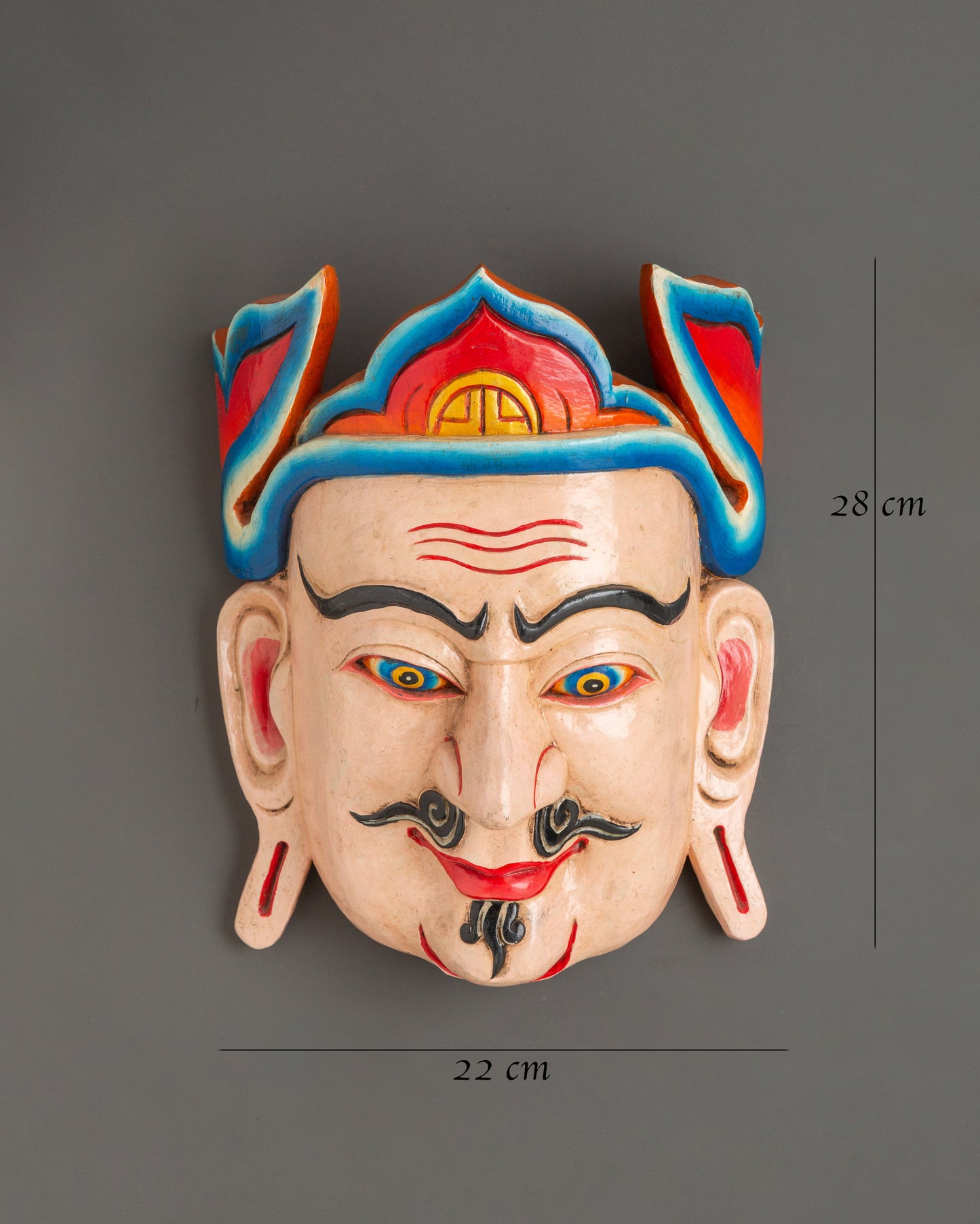 Hand-Carved Padmasambhava Mask | Traditional Tibetan Guru Rinpoche Wall Art