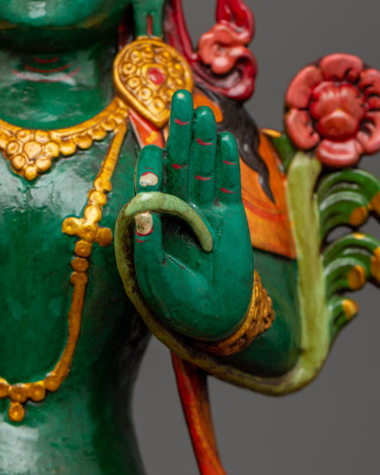 Buddhist Goddess Green Tara Statue | Sacred Tibetan Spiritual Decor