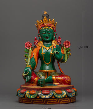 Buddhist Goddess Green Tara Statue | Sacred Tibetan Spiritual Decor