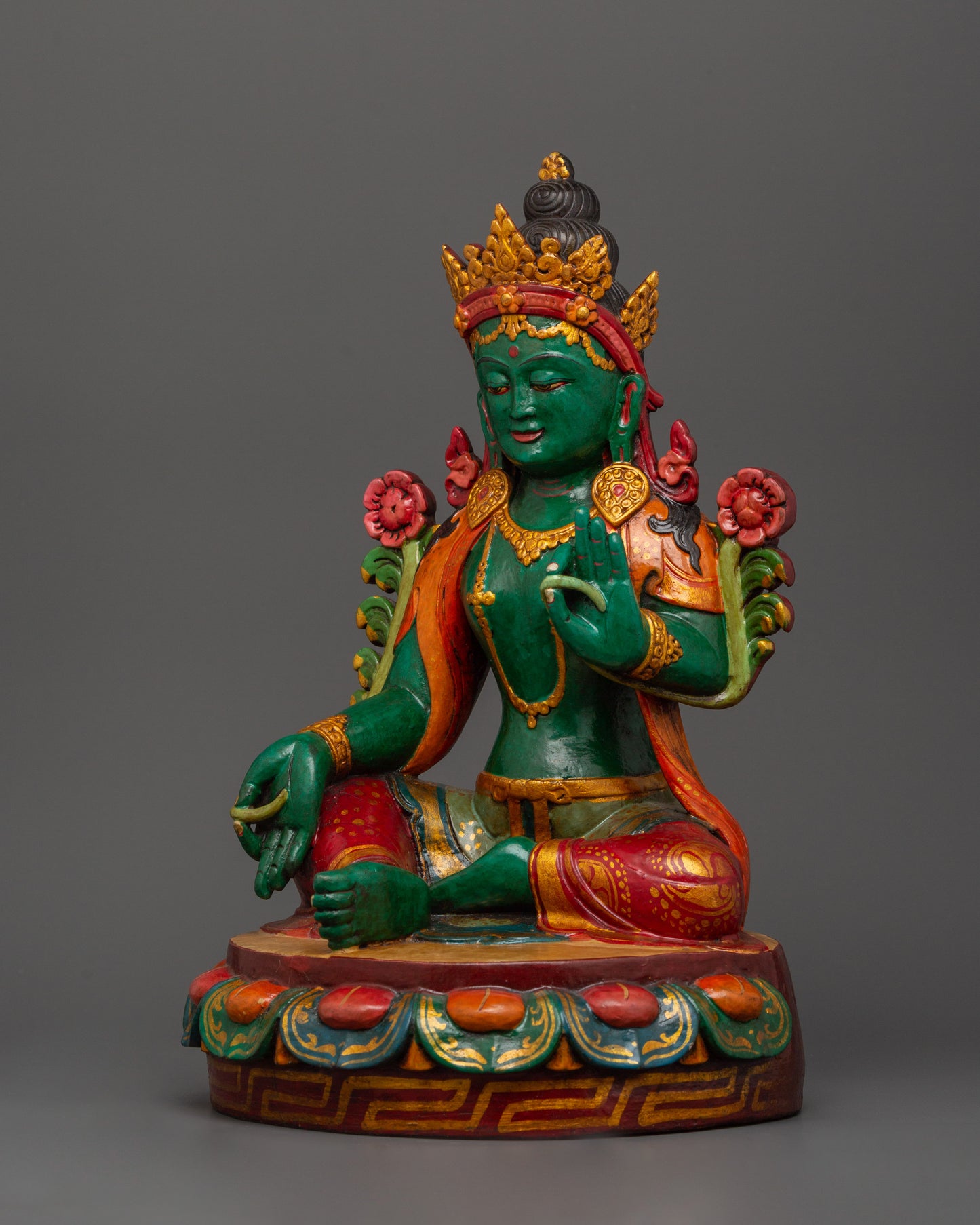 Buddhist Goddess Green Tara Statue | Sacred Tibetan Spiritual Decor