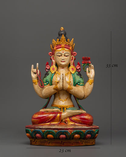 Handmade Tibetan Chenrezig Statue | Bodhisattva of Compassion