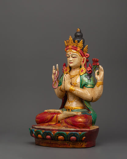 Handmade Tibetan Chenrezig Statue | Bodhisattva of Compassion