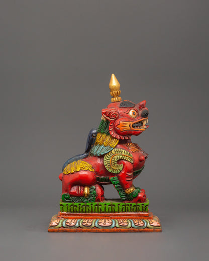 Tibetan Snow Lion Statue Set | Hand-Carved Wooden Guardian Figures for Protection