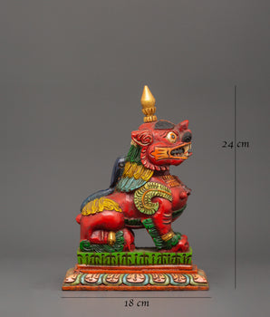Tibetan Snow Lion Statue Set | Hand-Carved Wooden Guardian Figures for Protection