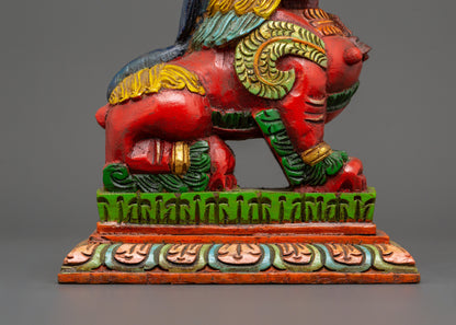 Tibetan Snow Lion Statue Set | Hand-Carved Wooden Guardian Figures for Protection