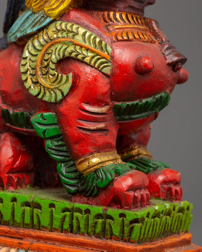 Tibetan Snow Lion Statue Set | Hand-Carved Wooden Guardian Figures for Protection