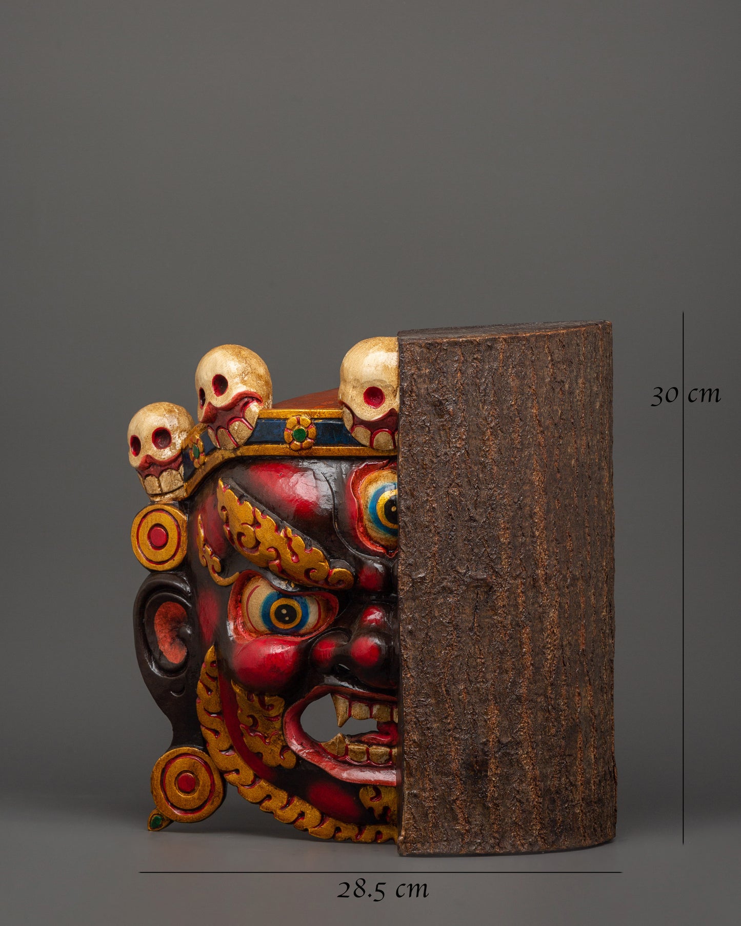 Tibetan Half Bhairav Wooden Mask | Hand-Carved Buddhist Altar Decor