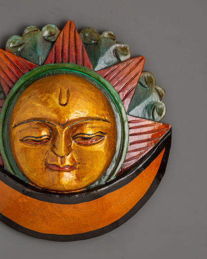 Half Sun and Moon Hand-carved Mask | Unique Mask for Home & Meditation Space