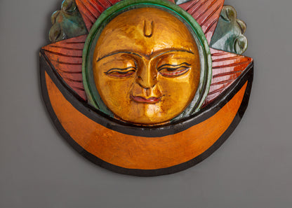 Half Sun and Moon Hand-carved Mask | Unique Mask for Home & Meditation Space