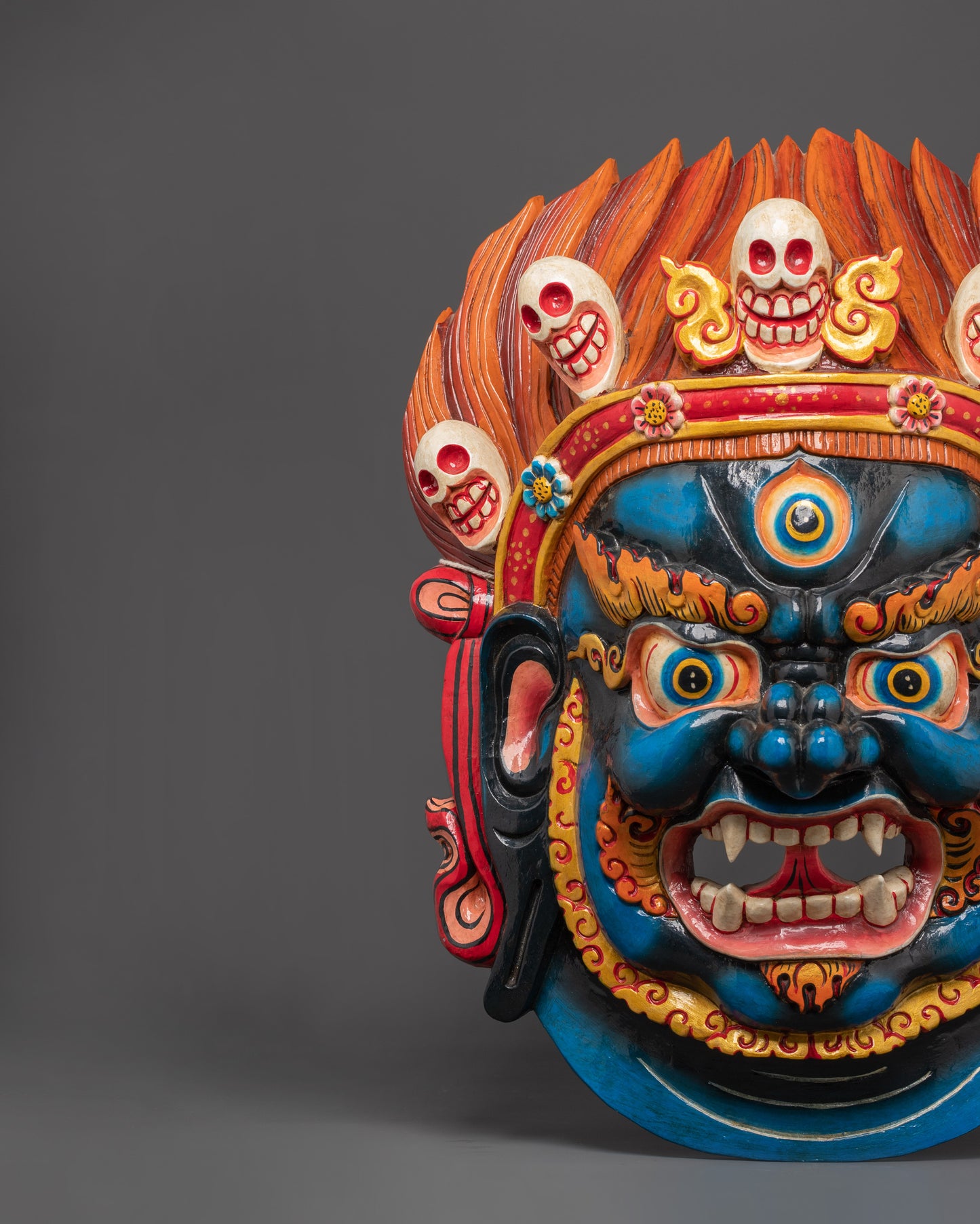 Hand-Carved Bhairav Mask | Powerful Symbol of Protection in Tibetan Buddhism