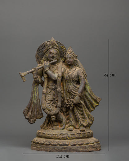 Krishna and Radha Brass Statue | Handcrafted Hindu Figurine