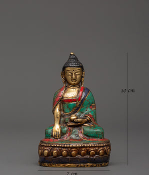 Beautiful Shakyamuni Buddha | Brass with Turquoise & Coral Inlay