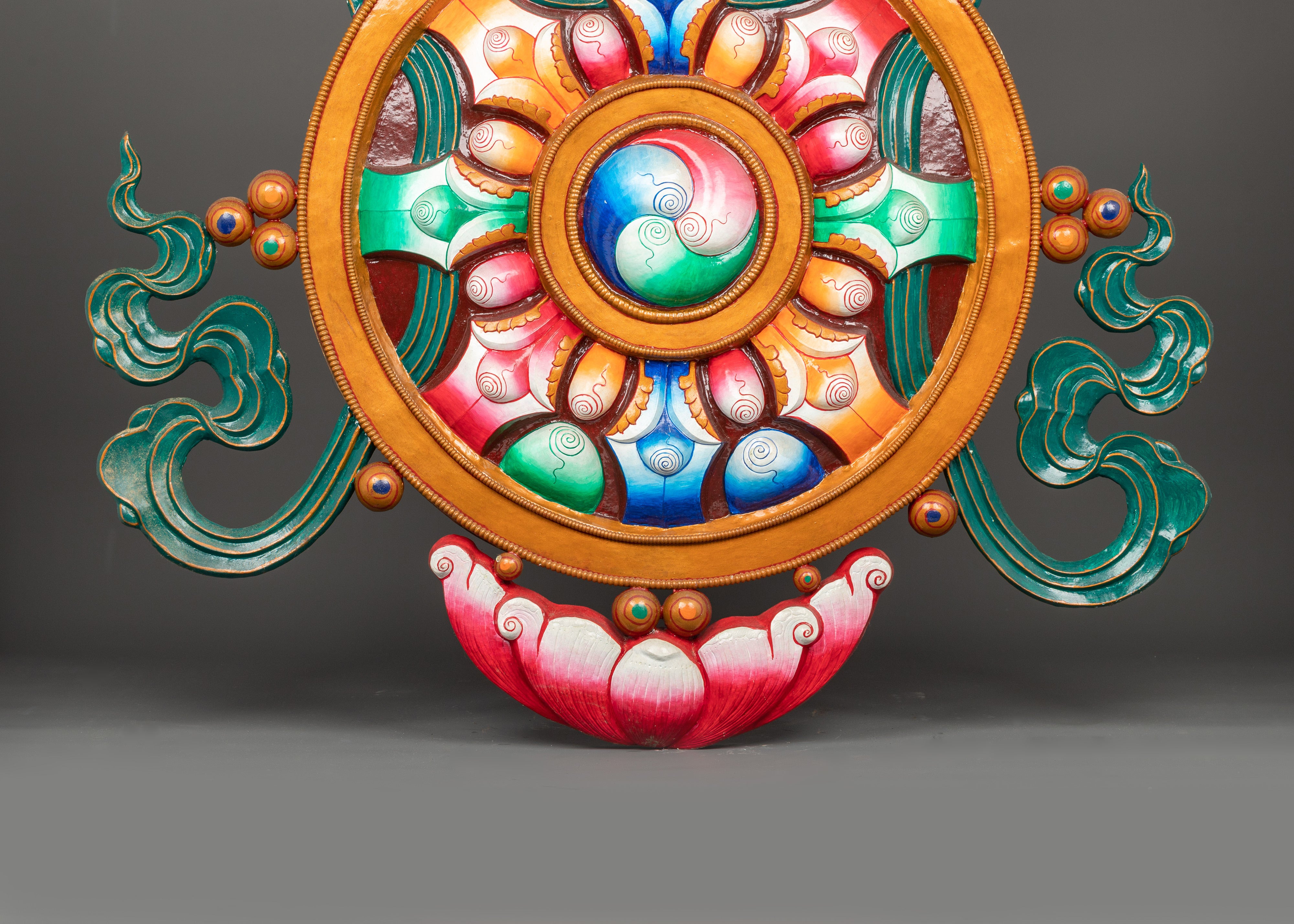 Handcrafted Dharma Wheel Auspicious Symbols | Buddhist Auspicious Wall Decor