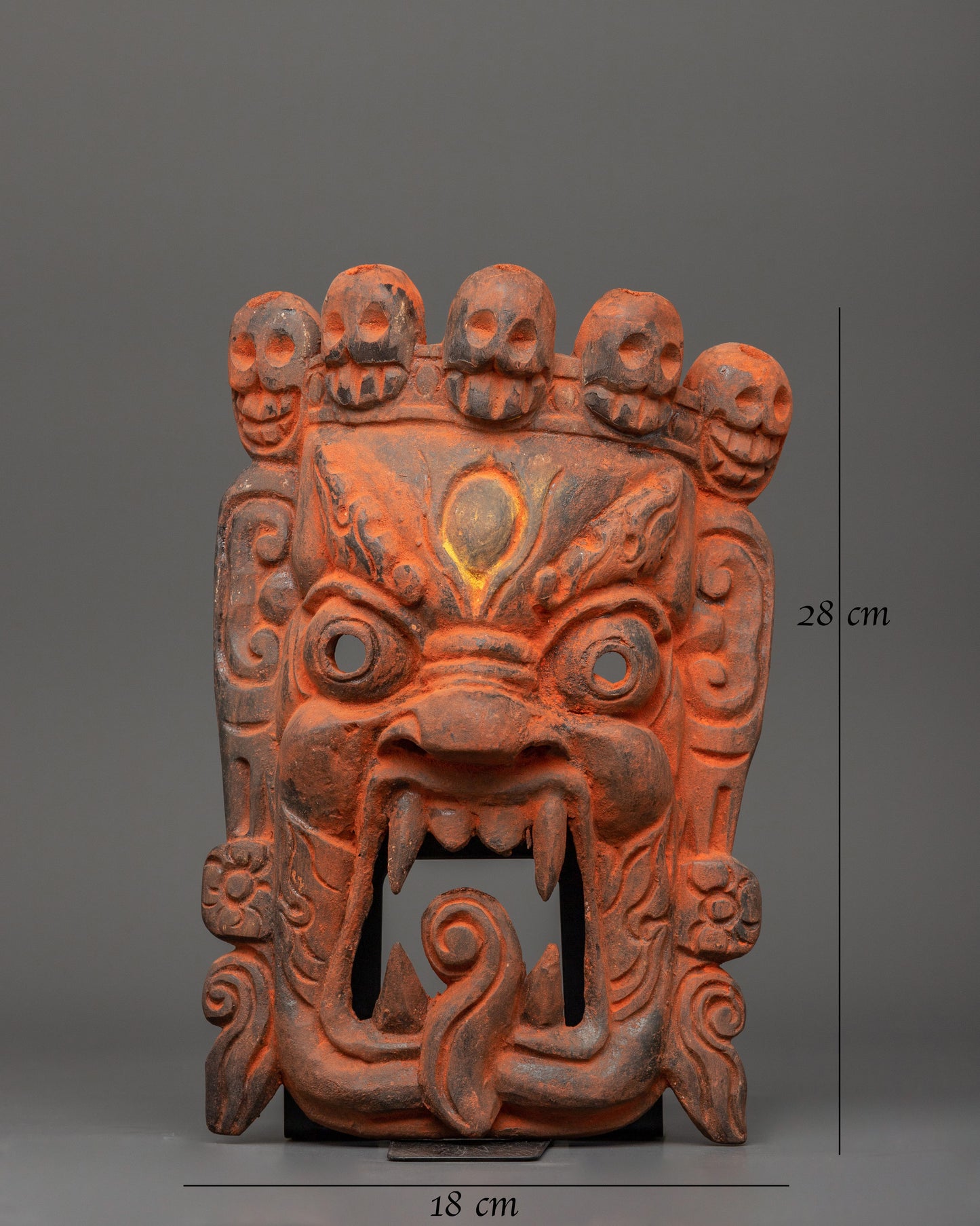 Handcrafted Bhairav Mask with Third Eye | Wooden Ritual Mask for Spiritual Protection