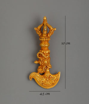 Handcrafted Gold-Plated Curved Kartika Knife | Tibetan Buddhist Ritual Dagger