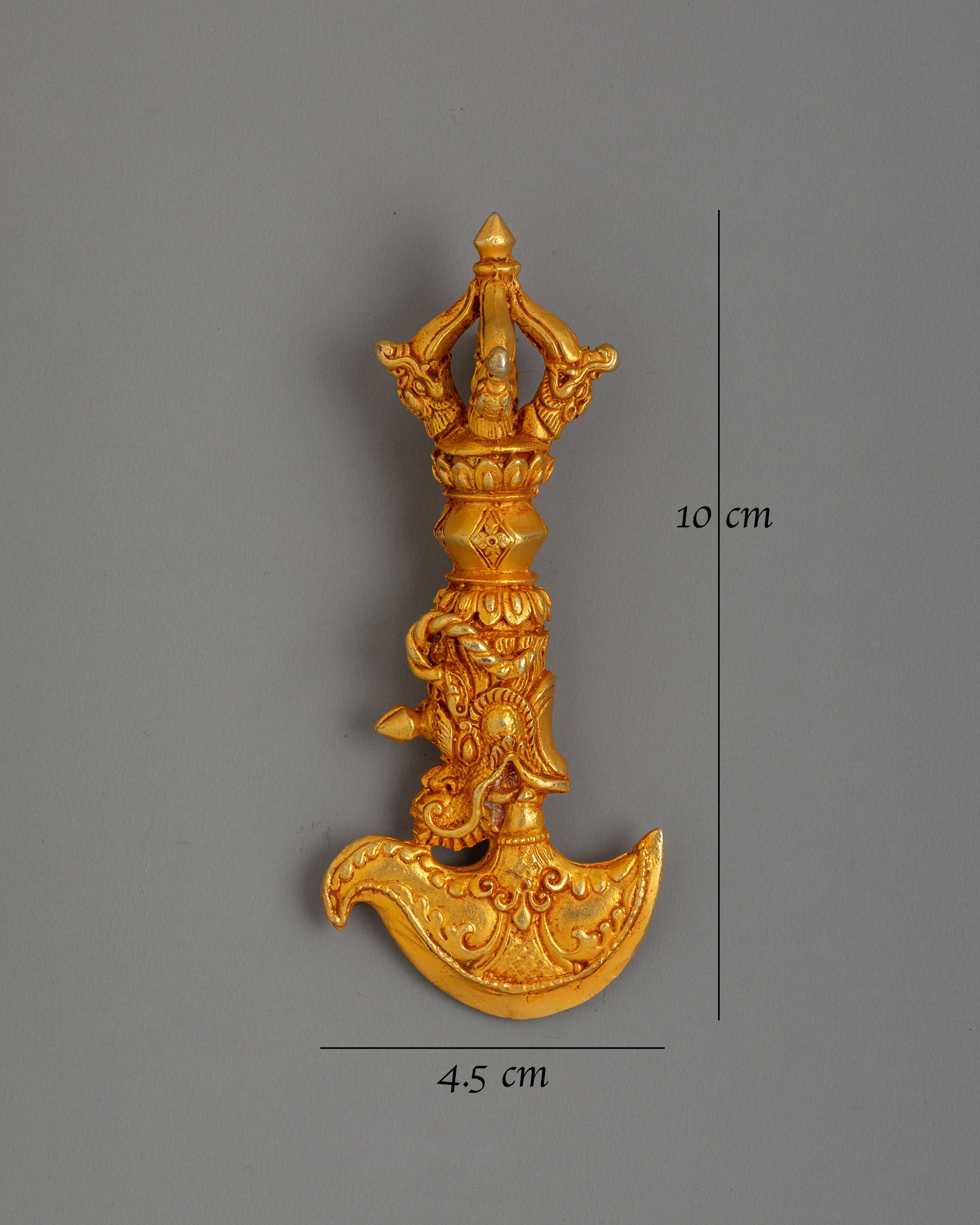 Handcrafted Gold-Plated Curved Kartika Knife | Tibetan Buddhist Ritual Dagger