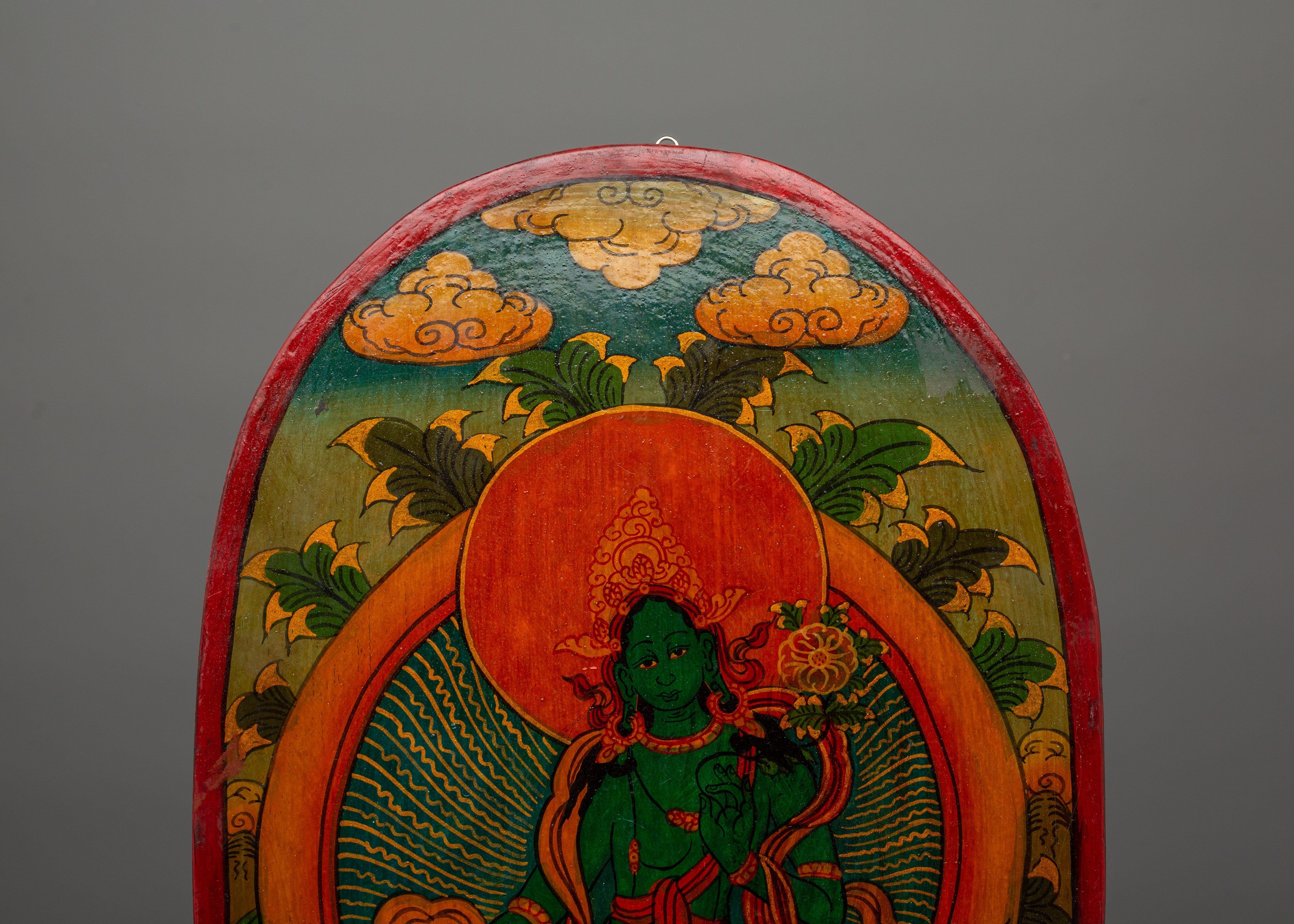 Green Tara Painted Wall Hanging | Tibetan Goddess of Compassion