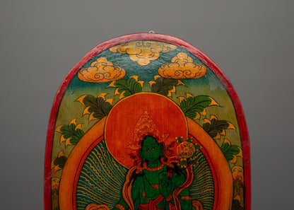 Green Tara Painted Wall Hanging | Tibetan Goddess of Compassion