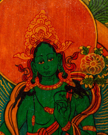 Green Tara Painted Wall Hanging | Tibetan Goddess of Compassion