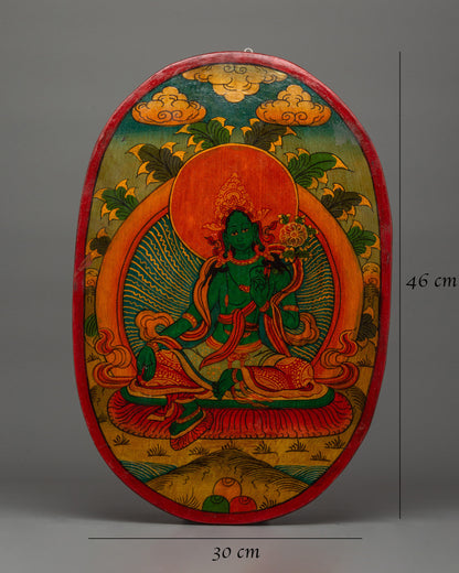 Green Tara Painted Wall Hanging | Tibetan Goddess of Compassion