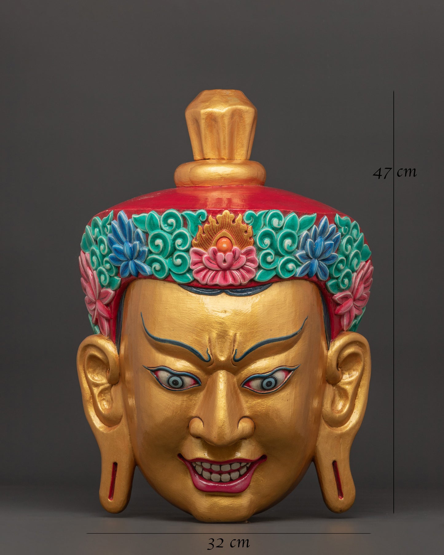 Guru Rinpoche Mask Wall Hanging | Wooden Handcrafted Face Mask Wall Art