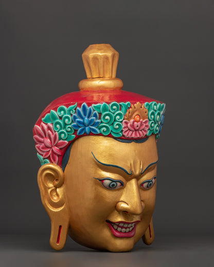 Guru Rinpoche Mask Wall Hanging | Wooden Handcrafted Face Mask Wall Art