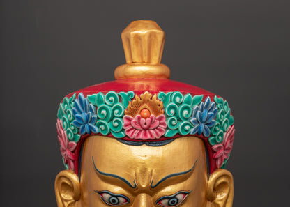 Guru Rinpoche Mask Wall Hanging | Wooden Handcrafted Face Mask Wall Art