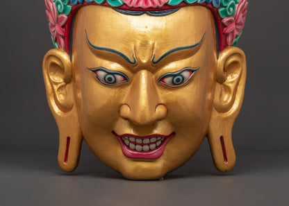 Guru Rinpoche Mask Wall Hanging | Wooden Handcrafted Face Mask Wall Art