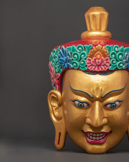 Guru Rinpoche Mask Wall Hanging | Wooden Handcrafted Face Mask Wall Art