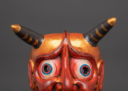 Handcrafted Oni Mask Wall Hanging | Wooden Japanese Demon Mask