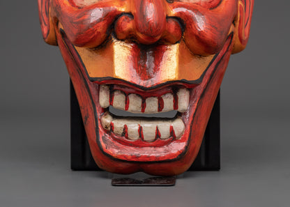 Handcrafted Oni Mask Wall Hanging | Wooden Japanese Demon Mask