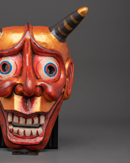 Handcrafted Oni Mask Wall Hanging | Wooden Japanese Demon Mask