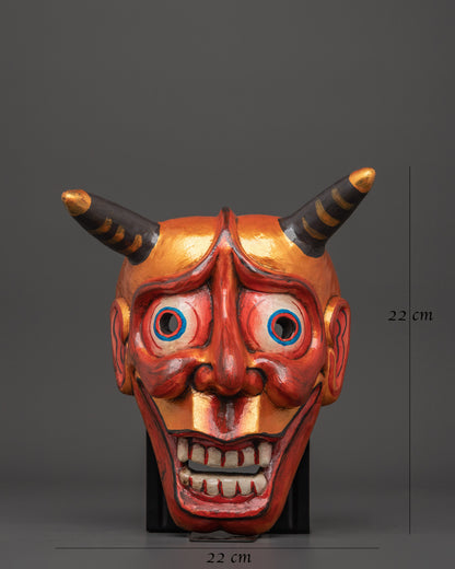 Handcrafted Oni Mask Wall Hanging | Wooden Japanese Demon Mask