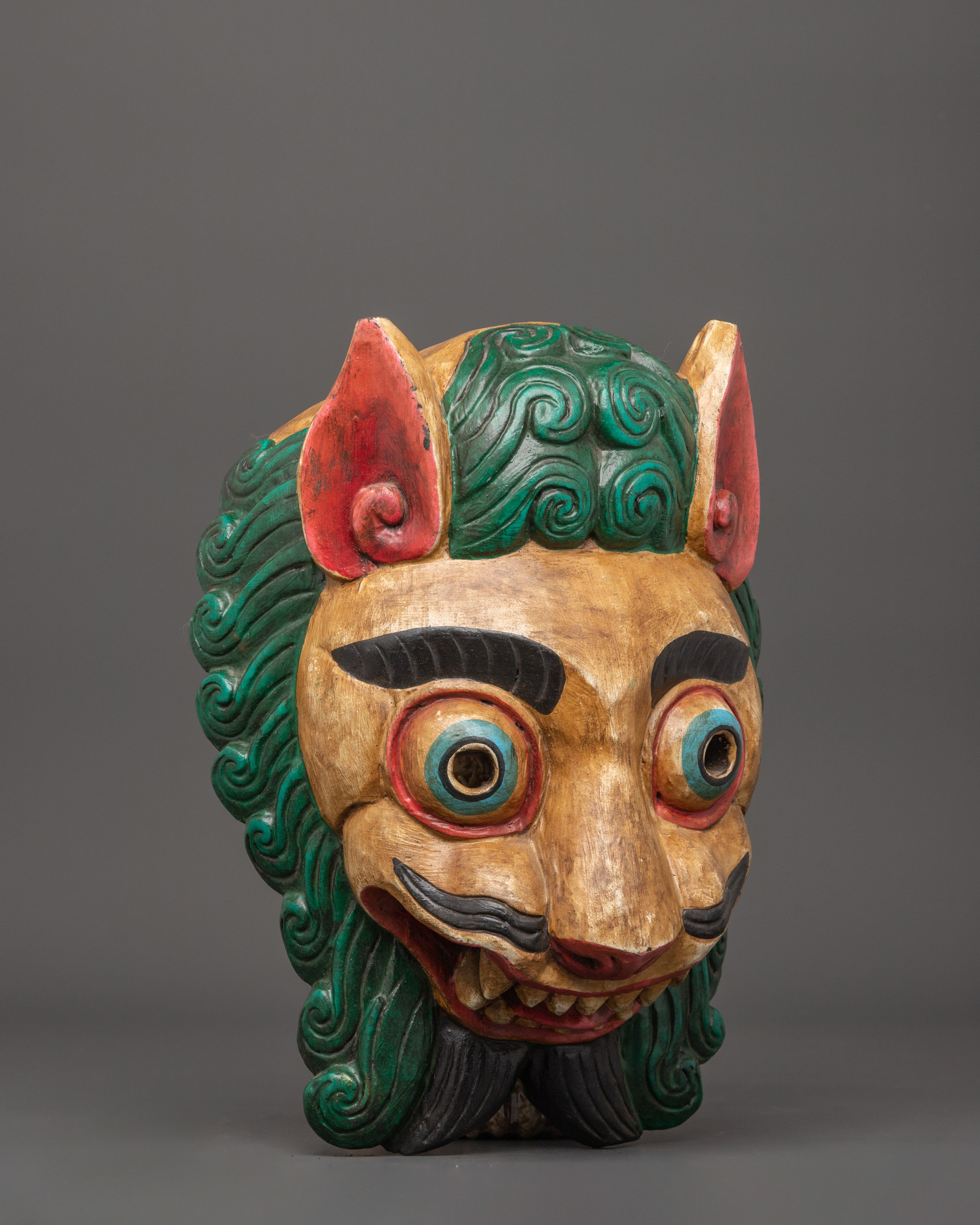 Snow Lion Mask Wall Hanging | Tibetan Symbol of Strength and Courage