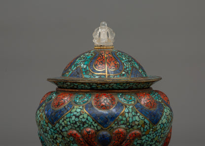 Tibetan Ceremonial Rice Pot | Buddhist Offering Bowl for Meditation Spaces