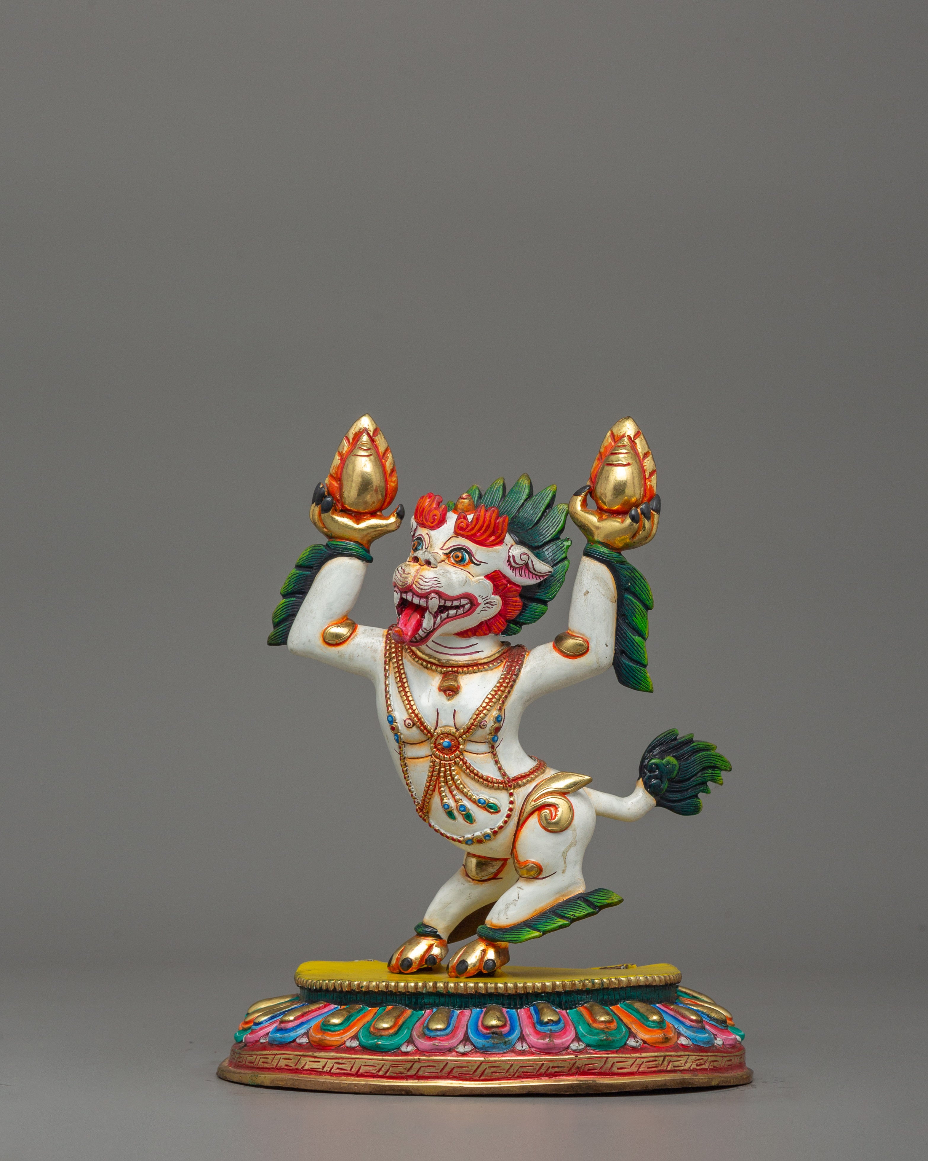 Gold-Plated Copper Foo Dog Lion Set | Guardian Statues for Shrines